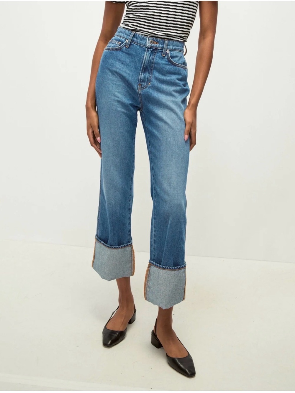 Veronica Beard Dylan Relaxed Straight Cuffed Jeans in Seaside Water - Sz 25